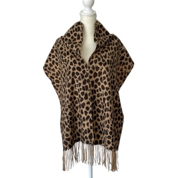 Fringed Leopard Print Cashmere Wrap Animal Print Shawl Winter Scarf One Size - Picture 3 of 7
